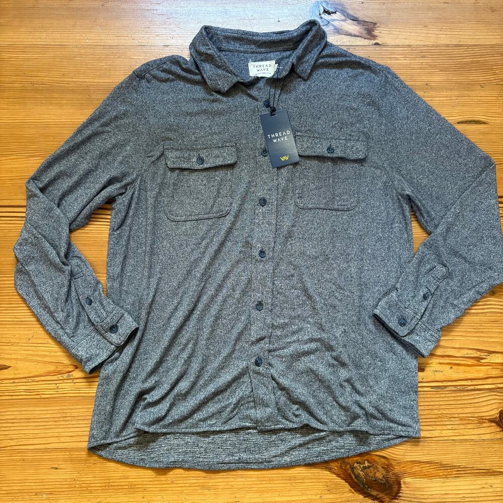 NWT Thread‎ Wave heather gray long sleeve cargo mens polo shirt SIZE L